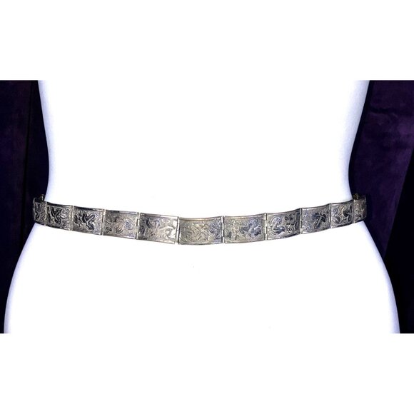 26 Waist Antique Edwardian 20s Metal Belt Floral Motif Pre-Raphaelite
